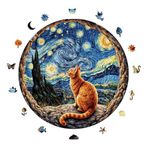 WePuzzleUp Ahşap Puzzle Yetişkin - Yıldızlı Gecenin Altındaki Kedi - 252 Parça, 29 x 29 cm - Yapıştırıcı Folyo Dahil - Benzersiz Şekilli Parçalar & Özel Figürler - A1-14