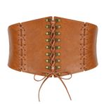 WERFORU Kadın Geniş Korse Kemeri Vintage Elastik Bel Kemeri Bağcıklı Korse Kemeri Elbiseler Cadılar Bayramı Kostümü için, C-kahverengi, Passend für Taillengröße 106-117cm