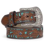 WERFORU Kadın Vintage Deri Kemer Western Cowgirl Retro Turkuaz Köy Kemeri Kot Pantolon Elbiseler için, a, 110cm--Für Taillengröße 80-92cm