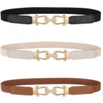 WERFORU Kadınlar için ince elastik kemer, ince retro streç bel kemeri, altın tokalı, C-siyah+bej+kahverengi, Länge 60cm(für Taille Größe 60-70cm)