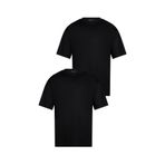 WERRONİ Erkek 2'li Paket Oversize Massimo Kalın Tok Kumaş Bisiklet Yaka Basic Siyah - Siyah T-Shirt