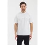 Werroni Erkek Beyaz Renk Jakarlı Kumaş Kendinden Dik Çizgili Baskılı Slim Fit T-Shirt - 2XL