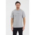 Werroni Erkek Gri Renk Jakarlı Kumaş Kendinden Dik Çizgili Baskılı Slim Fit T-Shirt - 2XL