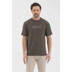 Werroni Erkek Haki Renk Jakarlı Kumaş Baskılı Slim Fit T-Shirt - XL