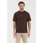 Werroni Erkek Kahverengi Jakarlı Kumaş Kendinden Dik Çizgili Baskılı Slim Fit T-Shirt
