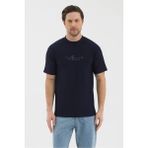 Werroni Erkek Lacivert Renk Jakarlı Kumaş Kendinden Dik Çizgili Baskılı Slim Fit T-Shirt - XL