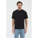 Werroni Erkek Siyah Renk Jakarlı Kumaş Kendinden Dik Çizgili Baskılı Slim Fit T-Shirt