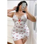 Wesby Büyük Beden Desenli Esnek Gecelik - 001-Beyaz - XL