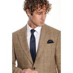 Wessi Balıksırtı Desen Slim Fit Yün Taba Erkek Ceket - Wessi - 52