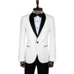 Wessi Çiçek Desenli Beyaz Slim Fit Smokin Ceket - 52