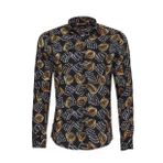 Wessi Çiçek Desenli Slim Fit Uzun Kollu Siyah Erkek Gömlek