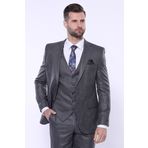 WESSI - Çizgili Slim Fit Gri Yelekli Takım Elbise Wessi