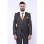 Wessi Çizgili Slim Fit Kahverengi Yelekli Takım Elbise
