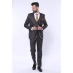 Wessi Çizgili Yelekli Kahverengi Slim Fit Erkek Takım Elbise