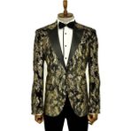 Wessi Dik Yaka Slim Fit Altın Desenli Siyah Erkek Balo Ceketi - Wessi - 48