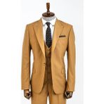 Wessi Düz Taba Sivri Yaka Slim Fit Yelekli Takım Elbise - 54