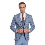 Wessi Ekose Ceketli Desenli Slim Fit Mavi Erkek Takım Elbise