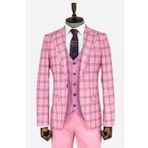 Wessi Ekose Ceketli Desenli Slim Fit Pembe Erkek Takım Elbise