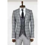 Wessi Ekose Ceketli Gri Slim Fit Takım Elbise - 52