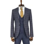 Wessi Ekose Ceketli Slim Fit Mavi Erkek Takım Elbise - Wessi - 46 - Koyu Mavi