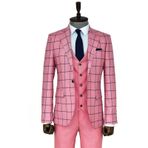 Wessi Ekose Ceketli Slim Fit Pembe Erkek Kombinli Takım Elbise