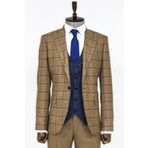 Wessi Ekose Ceketli Taba Slim Fit Takım Elbise