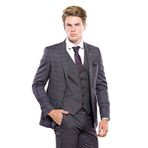 Wessi Ekose Desen Slim Fit Yelekli Takım Elbise