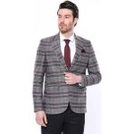 Wessi Ekose Desenli Slim Fit Bordo Erkek Ceket - 54