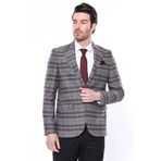 Wessi Ekose Desenli Slim Fit Bordo Erkek Ceket