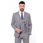 Wessi Ekose Gri Yelekli Slim Fit Takım Elbise