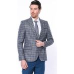 Wessi Ekose Slim Fit Tek Düğme Lacivert Erkek Ceket - 46