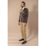 Wessi Erkek Armalı Içi Kürklü Velvet Slim Fit Ceket - Krem - 52