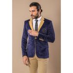 Wessi Erkek Armalı Içi Kürklü Velvet Slim Fit Ceket - Lacivert - 48