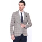Wessi Erkek Bej Ekose Desenli Sivri Yaka Slim Fit Ceket - 46 - Kahverengi