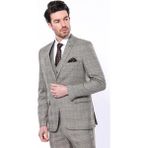 Wessi Erkek Bej Ekose Desenli Sivri Yaka Slim Fit Ceket - 48 - Kahverengi