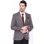 Wessi Erkek Bordo Ekose Desenli Sivri Yaka Slim Fit Ceket - 54