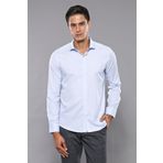 Wessi Erkek Buz Mavi Kendinden Desenli Uzun Kollu Slim Fit Gömlek
