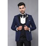 Wessi Erkek Ceket Desenli Lacivert Damatlık Slim Fit Takım Elbise - 50