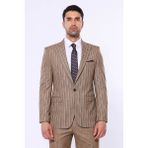 Wessi Erkek Çizgili Ceket Pantolon Düz Slim Fit Takım Elbise - 46 - 6 Drop - Taba