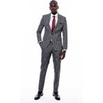 Wessi Erkek Çizgili Ceket Pantolon Düz Slim Fit Takım Elbise - 52 - 6 Drop - Siyah