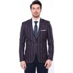 Wessi Erkek Çizgili Slim Fit Ceket - Bordo - 46