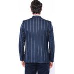 Wessi Erkek Çizgili Slim Fit Ceket - Koyu Mavi - 58