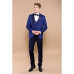 Wessi Erkek Desenli Slim Fit Damatlık Takım Elbise - 46 - 6 Drop - Koyu Mavi