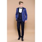 Wessi Erkek Desenli Slim Fit Damatlık Takım Elbise - 56 - 6 Drop - İndigo