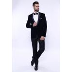 Wessi Erkek Düz Şal Yaka Velvet Slim Fit Ceket - Koyu Mavi - 58