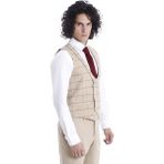 Wessi Erkek Düz Yaka Slim Fit Yelek Pantolon Takım - Krem - 46