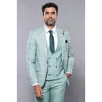 Wessi Erkek Ekose Ceket Yelekli Slim Fit Takım Elbise - 52 - 6 Drop - Yeşil