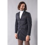 Wessi Erkek Ekose Desenli Kaşe Kumaş Slim Fit Kısa Palto - Kahverengi - 56