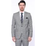 Wessi Erkek Ekose Desenli Sivri Yaka Slim Fit Ceket - Gri - 58