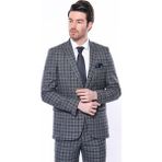 Wessi Erkek Ekose Desenli Sivri Yaka Slim Fit Ceket - Lacivert - 46